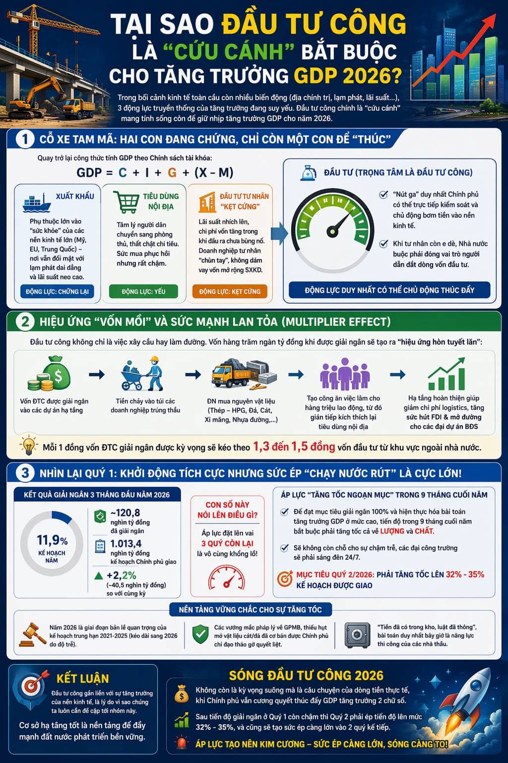 Tại sao đầu tư công là "cứu cánh" bắt buộc cho tăng trưởng GDP 2026?