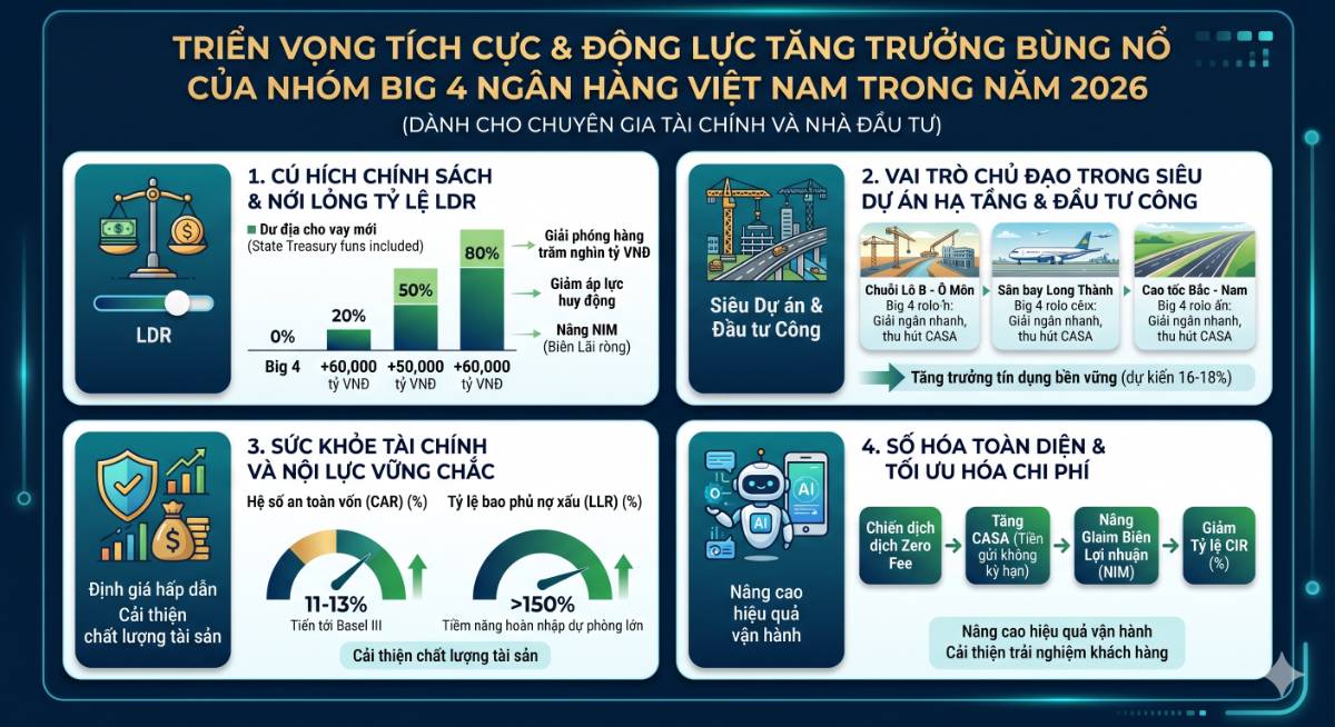 Nhóm ngân hàng quốc doanh (big 4) năm 2026: Từ "hầm trú ẩn" đến động lực tăng trưởng đột phá