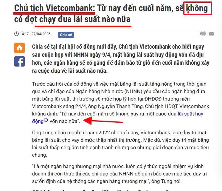 TIN VUI CHO THỊ TRƯỜNG CHỨNG KHOÁN!. Chủ tịch Vietcombank: Từ nay đến cuối năm sẽ không có cuộc đua  ...
