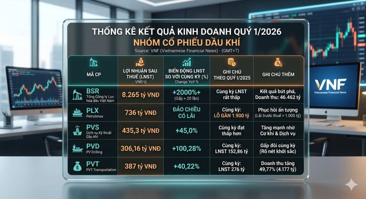 Phân Tích Kết Quả Kinh Doanh Quý 1/2026: Nhóm Cổ Phiếu Dầu Khí BSR, PLX, PVS, PVD Tạo Đáy Chưa?
