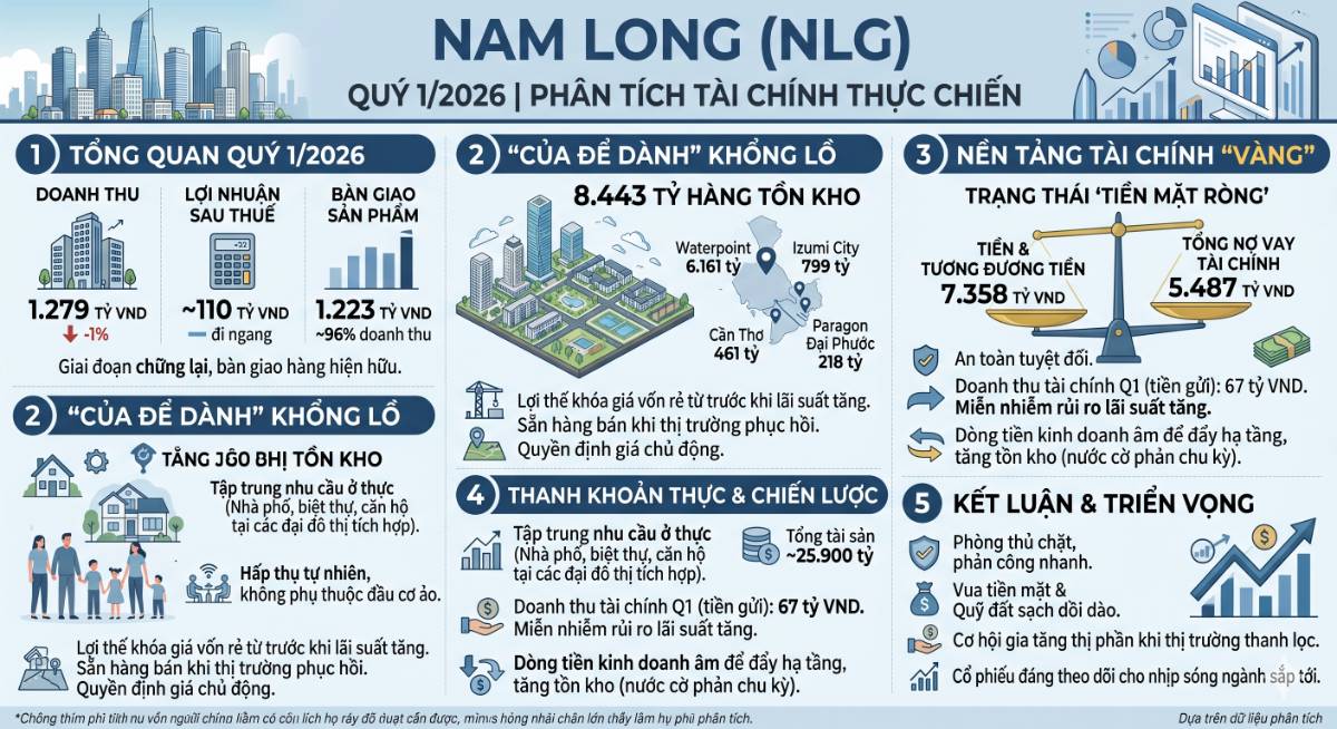Bóc tách BCTC quý 1.2026 của Nam Long (NLG) phần 1 - kẻ ôm hàng giữa thời điểm mặt bằng lãi suất tăng!