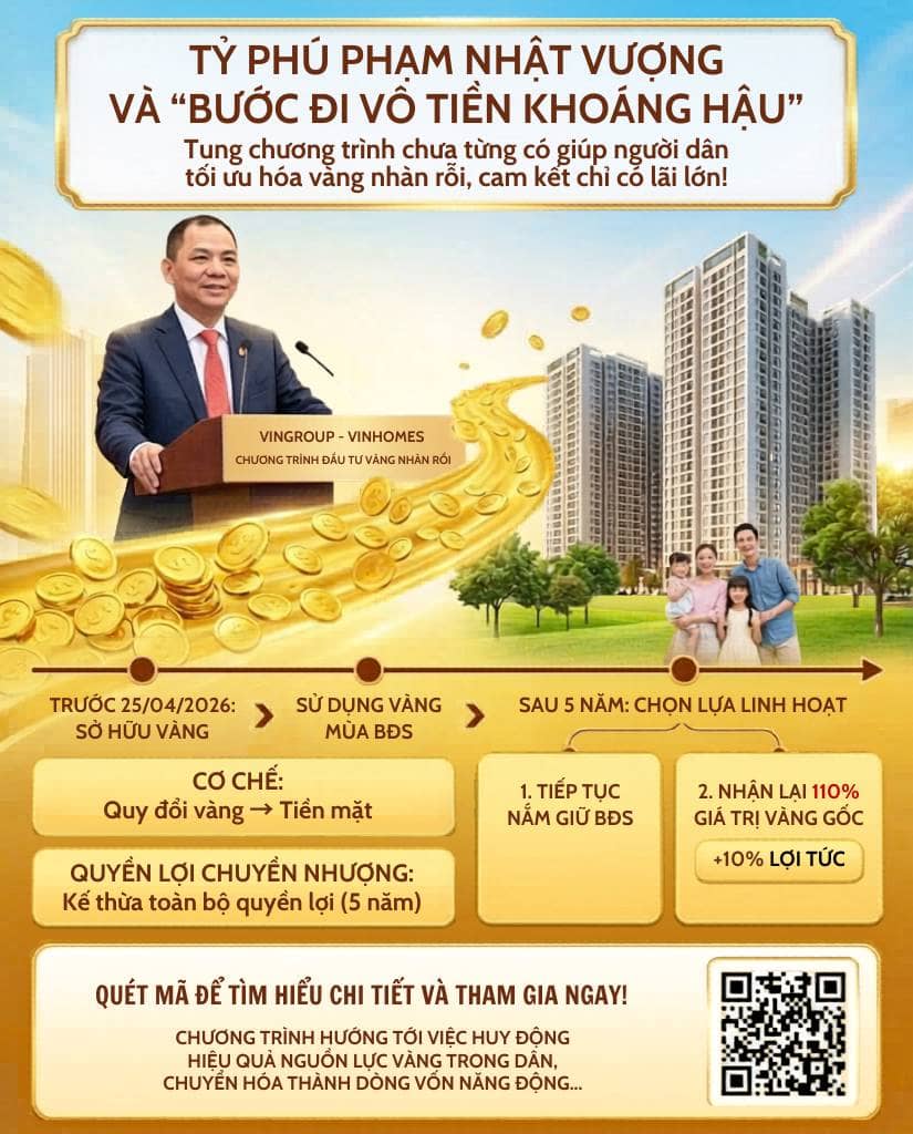 Tỷ phú Phạm Nhật Vượng Tung chương trình chưa từng có giúp người dân tối ưu hóa vàng nhàn rỗi, cam kết  ...