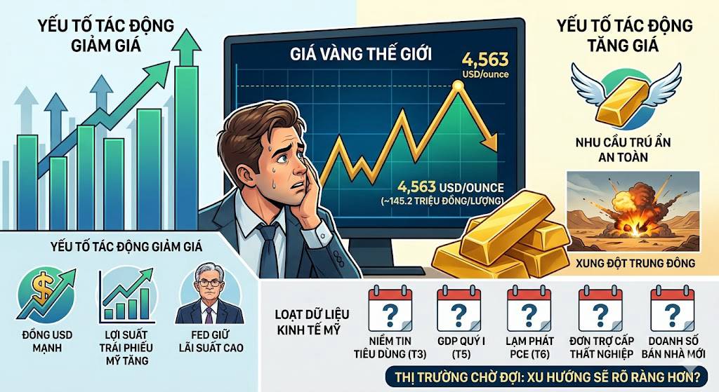 Giá vàng thế giới biến động mạnh, thị trường chờ loạt dữ liệu kinh tế Mỹ