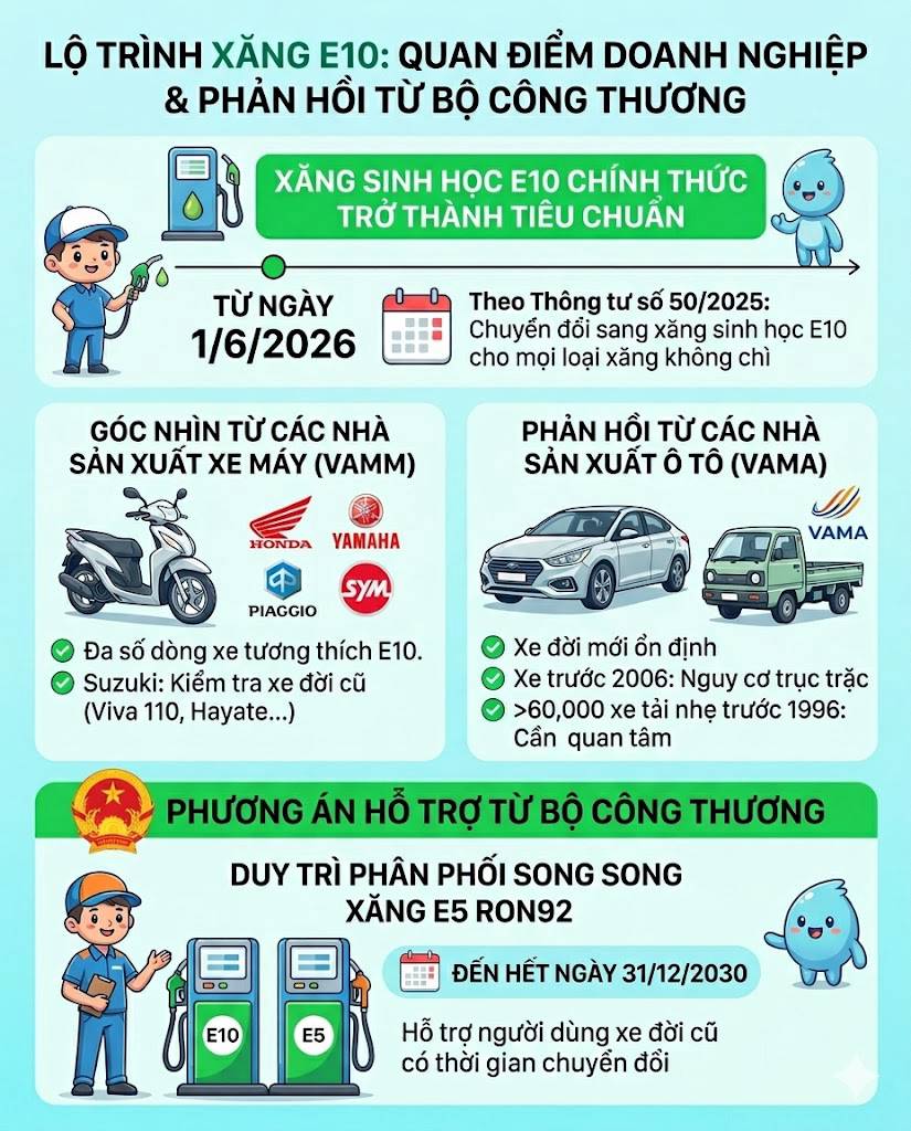 Bộ Công thương lên tiếng trước ý kiến của các hãng xe Honda, Toyota, Ford… về xăng E10