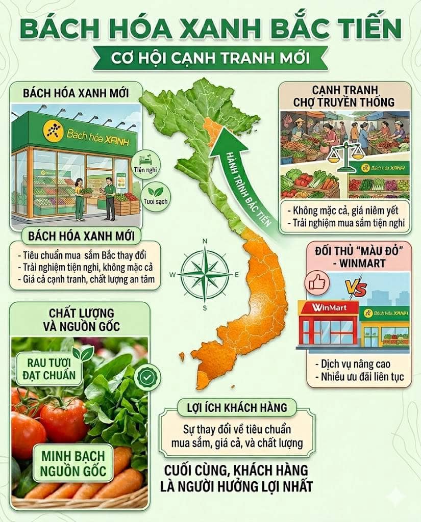 Bách Hóa Xanh Bắc tiến: Cơ hội cạnh tranh trước chợ truyền thống và đối thủ bán lẻ