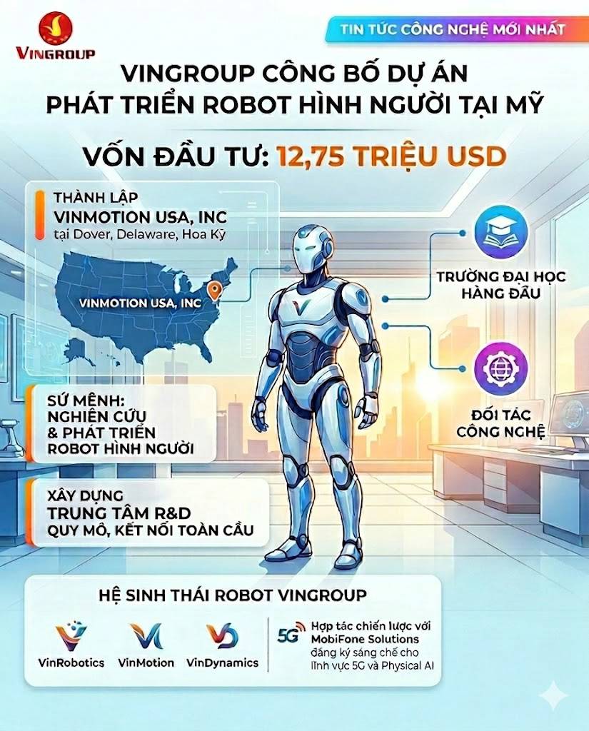 Vingroup (VIC) tiếp tục mở rộng ra quốc tế với dự án robot hình người tại Mỹ, thu hút nhân tài và tăng tốc cuộc đua công nghệ