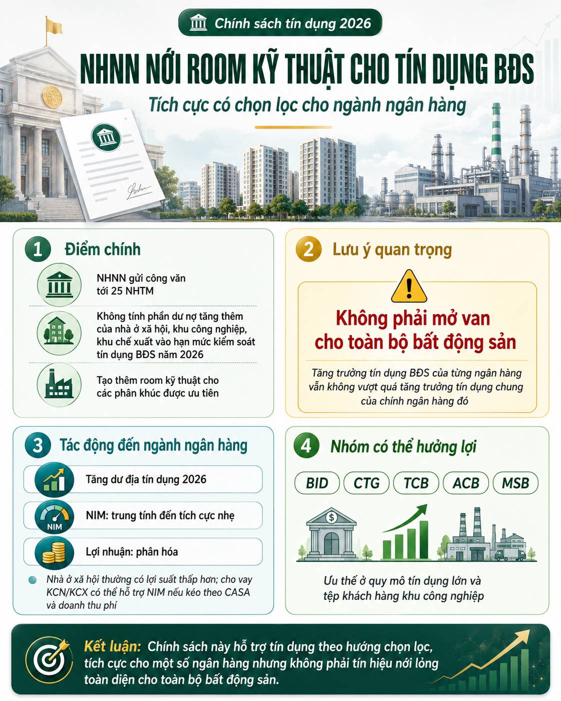 NHNN nới room kỹ thuật cho tín dụng bất động sản: Tích cực có chọn lọc cho ngành ngân hàng
