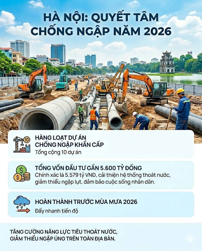 Hà Nội cấp tốc triển khai dự án chống ngập trước mùa mưa 2026