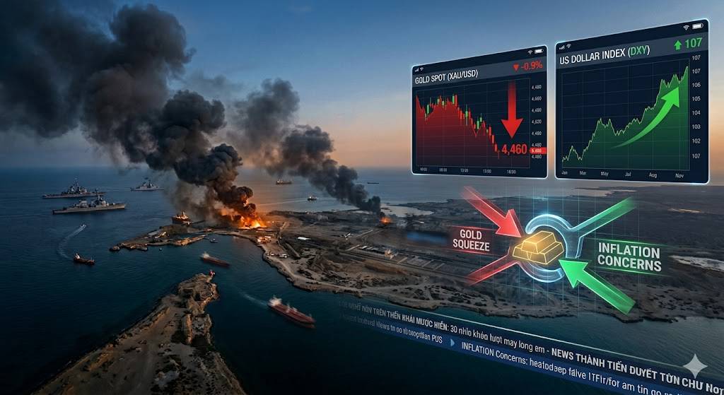"Gọng kìm" USD và lạm phát bủa vây, giá vàng thế giới rớt thủng mốc 4.480 USD/ounce