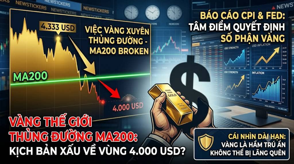 Vàng thế giới thủng đường MA200: " Kịch bản xấu" có đưa giá về vùng 4.000 USD?