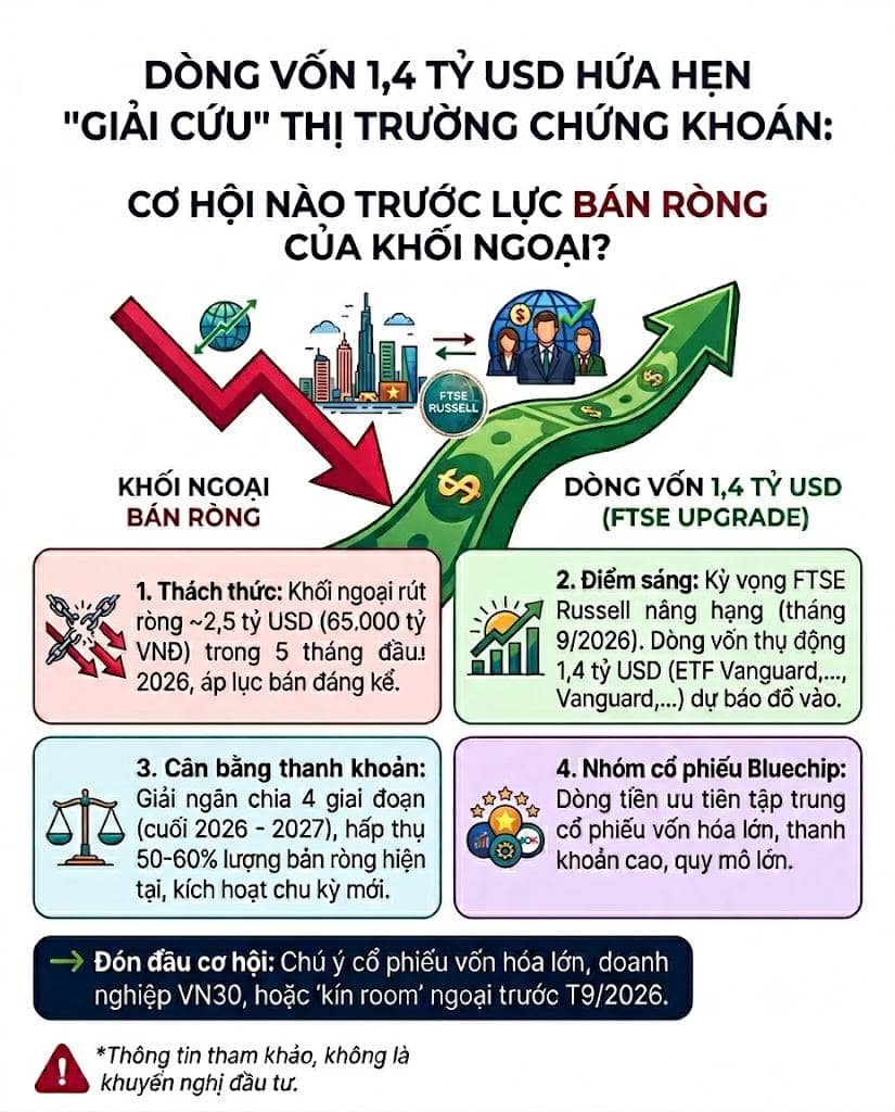 Dòng vốn 1,4 tỷ USD hứa hẹn "giải cứu" thị trường chứng khoán: cơ hội nào trước lực bán ròng của khối ngoại?