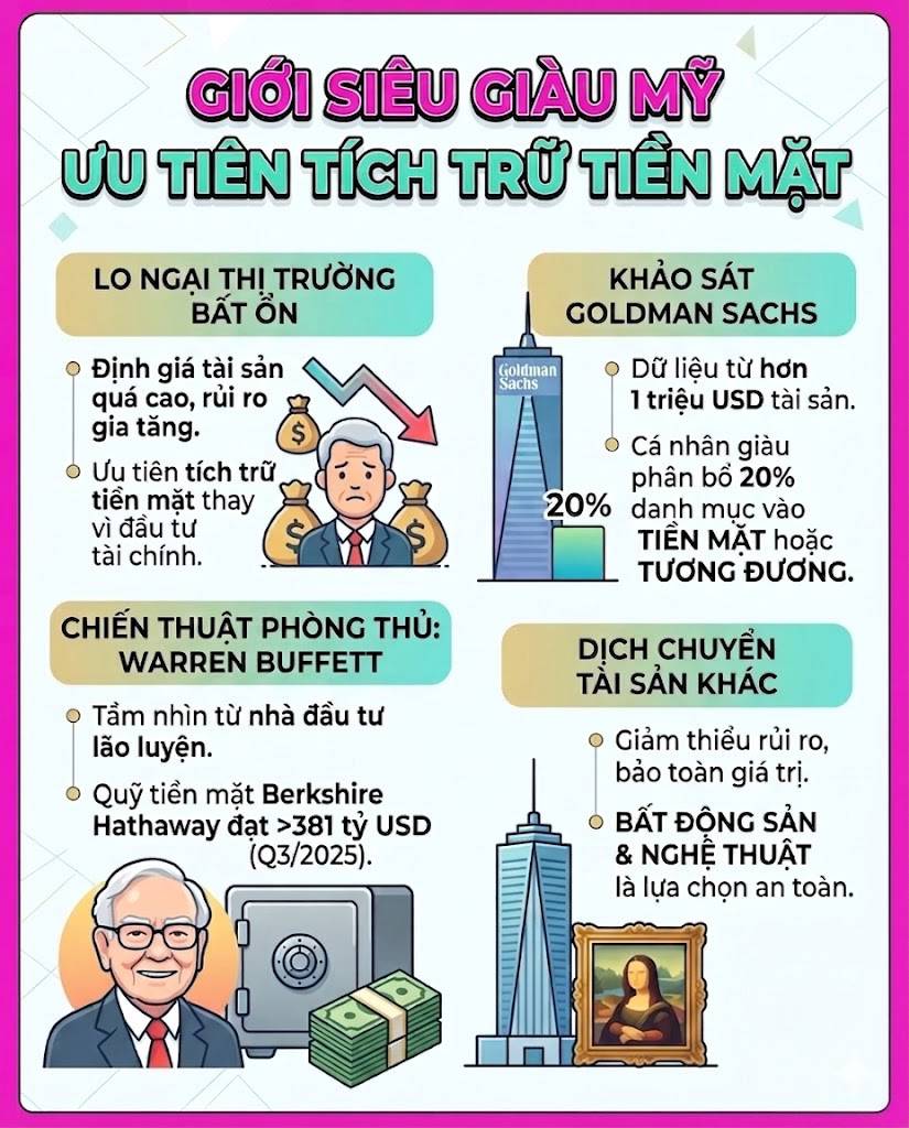 Lo ngại thị trường bất ổn và định giá tài sản quá cao, giới siêu giàu Mỹ ưu tiên tích trữ tiền mặt thay vì đầu tư tài chính