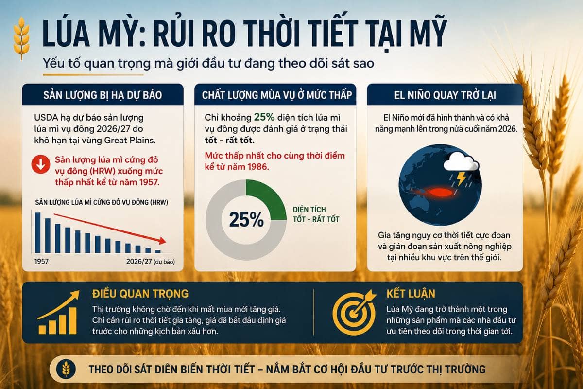 Một trong những câu chuyện đáng chú ý nhất của Lúa Mỳ thời điểm hiện tại chính là rủi ro thời tiết tại Mỹ