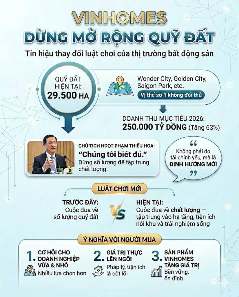 Vinhomes dừng mở rộng quỹ đất: Tín hiệu thay đổi luật chơi của thị trường bất động sản