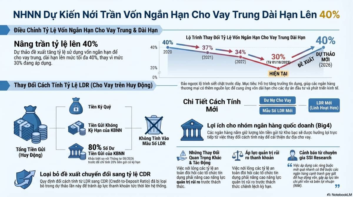 Nới room vốn ngắn hạn: hỗ trợ tín dụng nhưng tăng áp lực thanh khoản