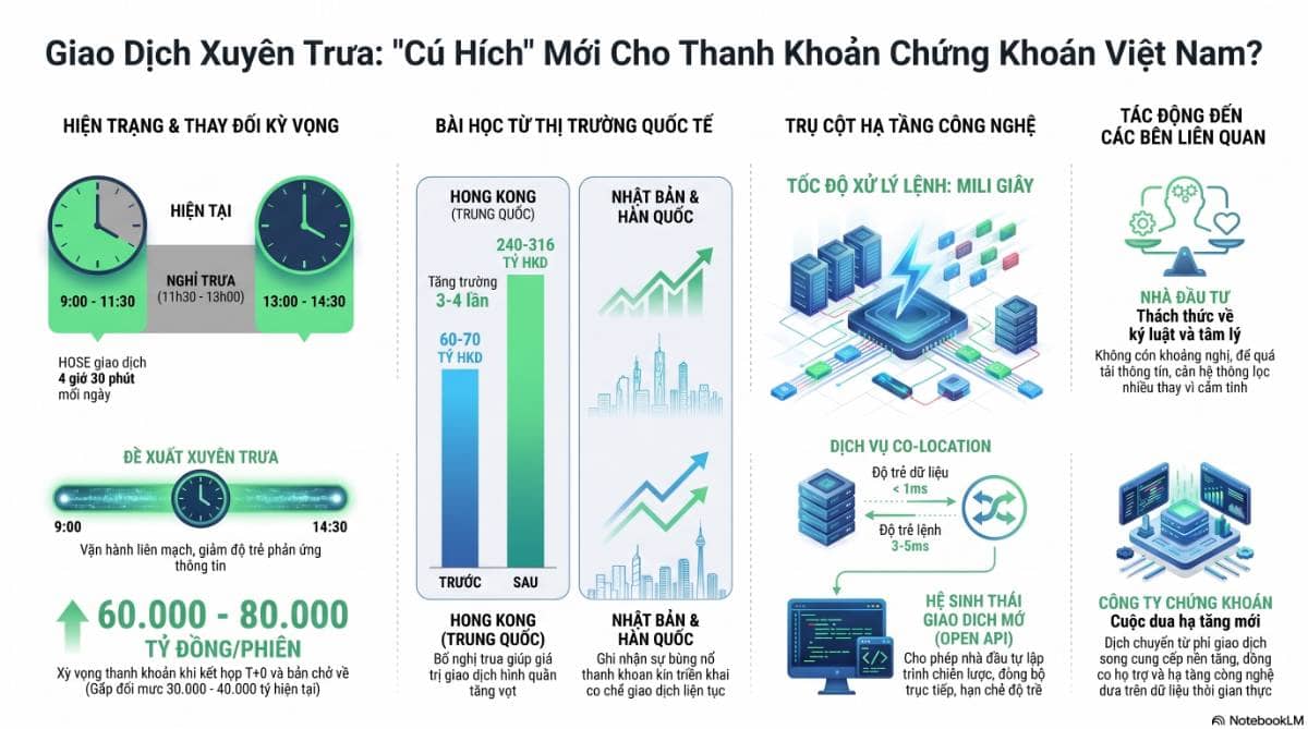 Giao dịch xuyên trưa "cú hích" mới cho thanh khoản chứng khoán Việt Nam