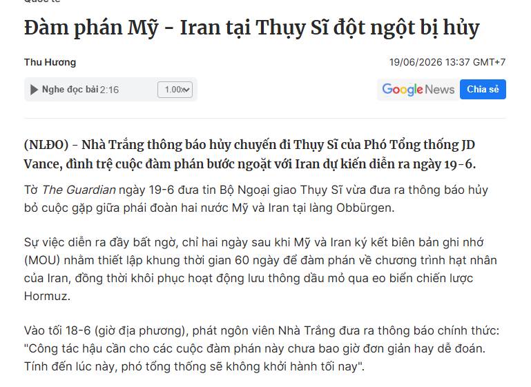 Đàm phán Mỹ - Iran đổ vỡ phút chót: Rủi ro địa chính trị tiếp tục phủ bóng lên thị trường dầu