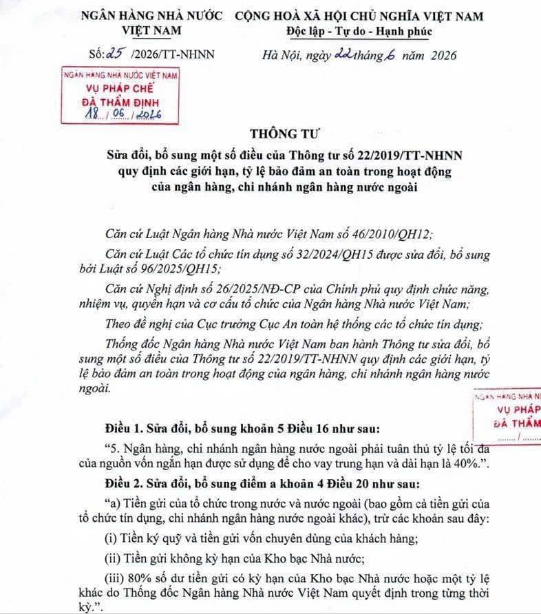 Ngân hàng được nới trần vốn ngắn hạn cho vay trung, dài hạn lên tới 40%