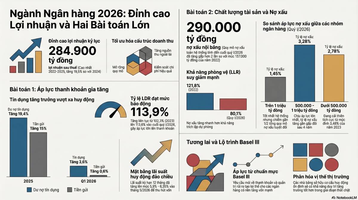 Ngân hàng lập đỉnh lợi nhuận, nhưng áp lực thanh khoản và nợ xấu đang tăng