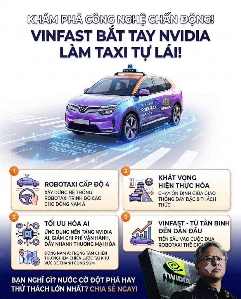 Kinh tế ngầm chấn động! Vượt mặt Tesla, VinFast giờ bắt tay luôn NVIDIA làm taxi tự lái!
