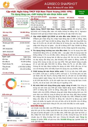 VPB: Khuyến nghị TĂNG TỶ TRỌNG với giá mục tiêu 30,000 đồng/cổ phiếu