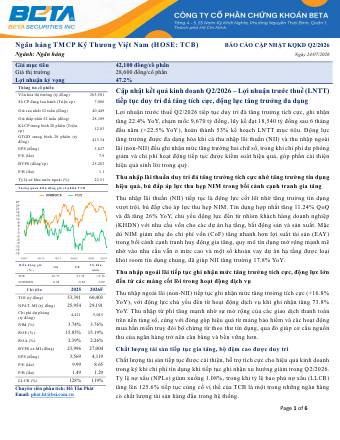 TCB: Báo cáo cập nhật KQKD Q2/2026