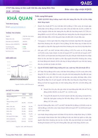 VLB: Khuyến nghị KHẢ QUAN với giá mục tiêu 54,000 đồng/cổ phiếu