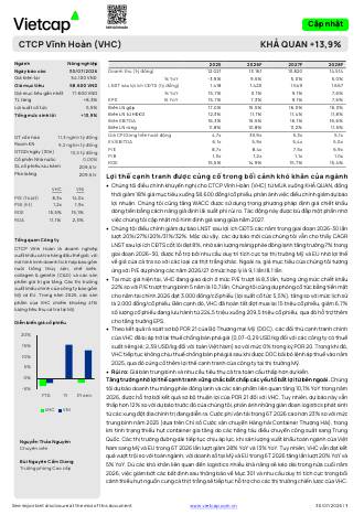 VHC: Khuyến nghị KHẢ QUAN với giá mục tiêu 58,600 đồng/cổ phiếu