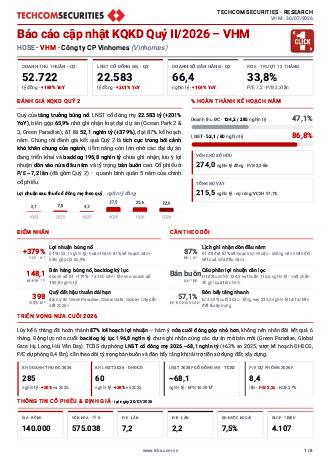 VHM: Báo cáo cập nhật KQKD Q2/2026