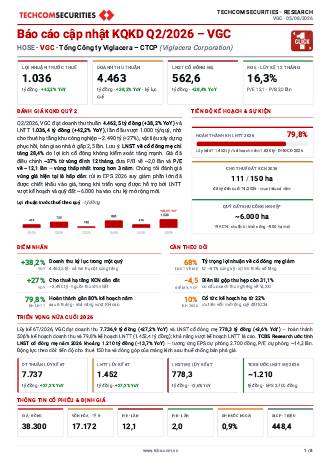 VGC: Báo cáo cập nhật KQKD Q2/2026
