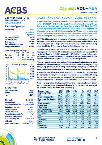 VCB: Khuyến nghị MUA với giá mục tiêu 80,700 đồng/cổ phiếu