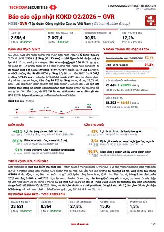 GVR: Báo cáo cập nhật KQKD Q2/2026