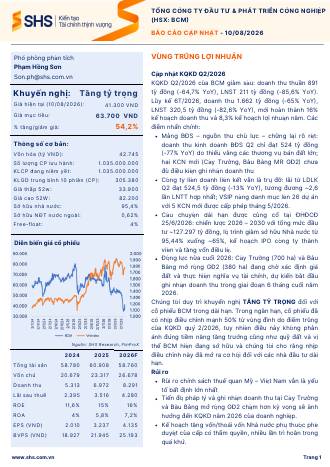 BCM: Khuyến nghị  TĂNG TỶ TRỌNG với giá mục tiêu 63,700 đồng/cổ phiếu