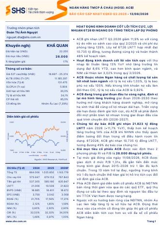 ACB: Khuyến nghị KHẢ QUAN với giá mục tiêu 26,000 đồng/cổ phiếu)