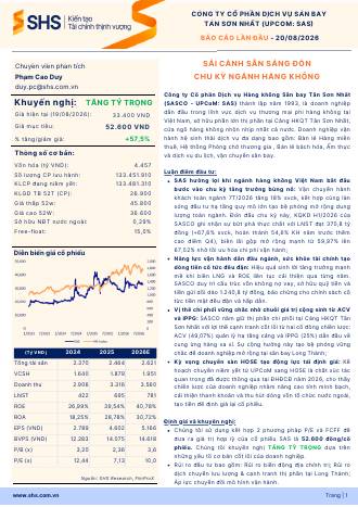 SAS: Khuyến nghị TĂNG TỶ TRỌNG với giá mục tiêu 52,600 đồng/cổ phiếu