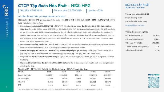 HPG: Khuyến nghị MUA với giá mục tiêu 32,700 đồng/cổ phiếu
