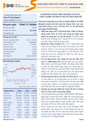 HDB: Khuyến nghị TĂNG TỶ TRỌNG với giá mục tiêu 33,000 đồng/cổ phiếu
