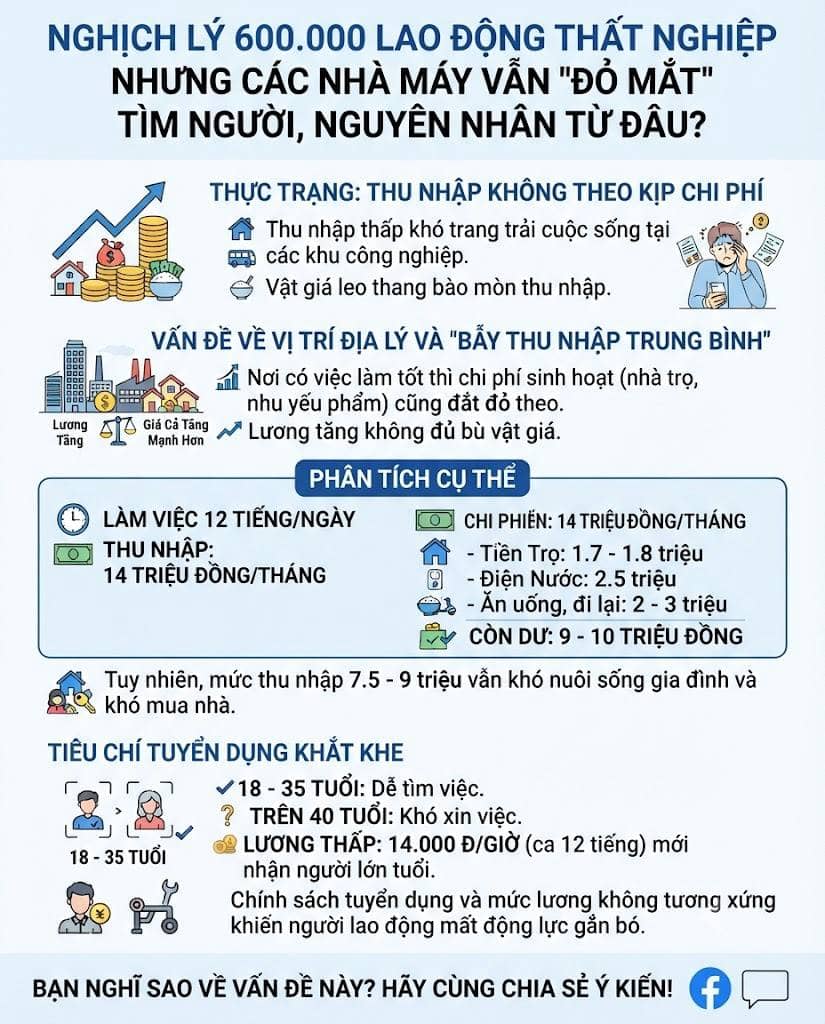 Nghịch lý 600.000 lao động thất nghiệp nhưng các nhà máy vẫn "đỏ mắt" tìm người, nguyên nhân từ đâu?