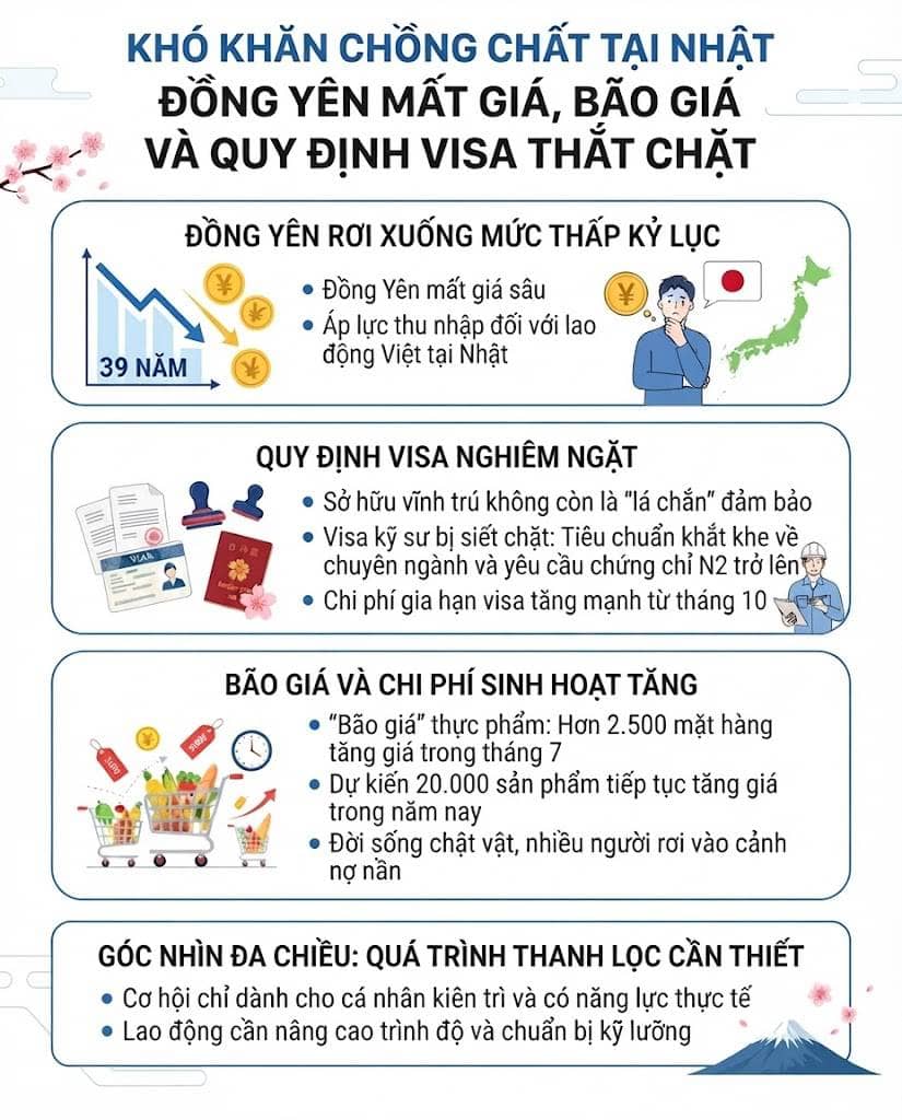 Khó khăn chồng chất tại Nhật: Đồng Yên mất giá, bão giá và quy định visa thắt chặt