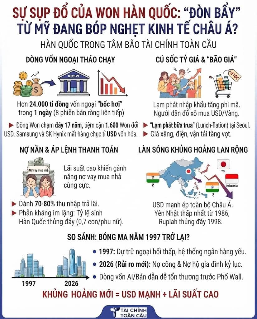Sự sụp đổ của Won Hàn Quốc: "Đòn bẩy" từ Mỹ đang bóp nghẹt kinh tế Châu Á?
