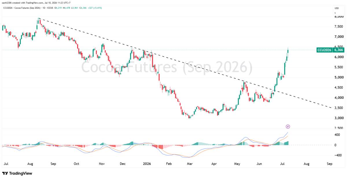 Ca cao bứt phá hơn 7% khi thị trường định giá rủi ro El Niño, cà phê tiếp tục biến động mạnh
