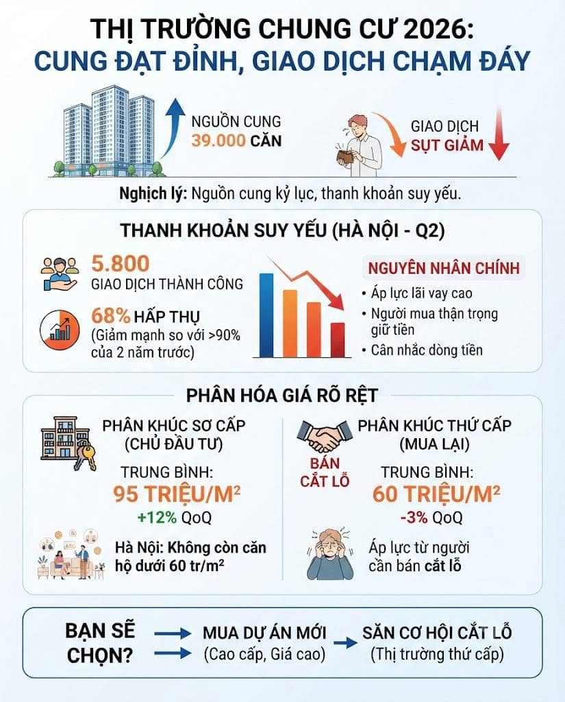 Thị trường chung cư 2026: Cung đạt đỉnh nhưng giao dịch chạm đáy