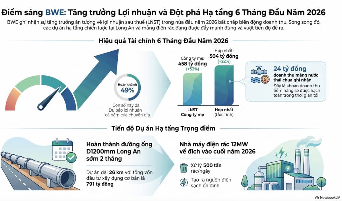BWE - LNST sau lợi ích CĐTS hợp nhất sơ bộ 6T 2026 tăng 22% YoY