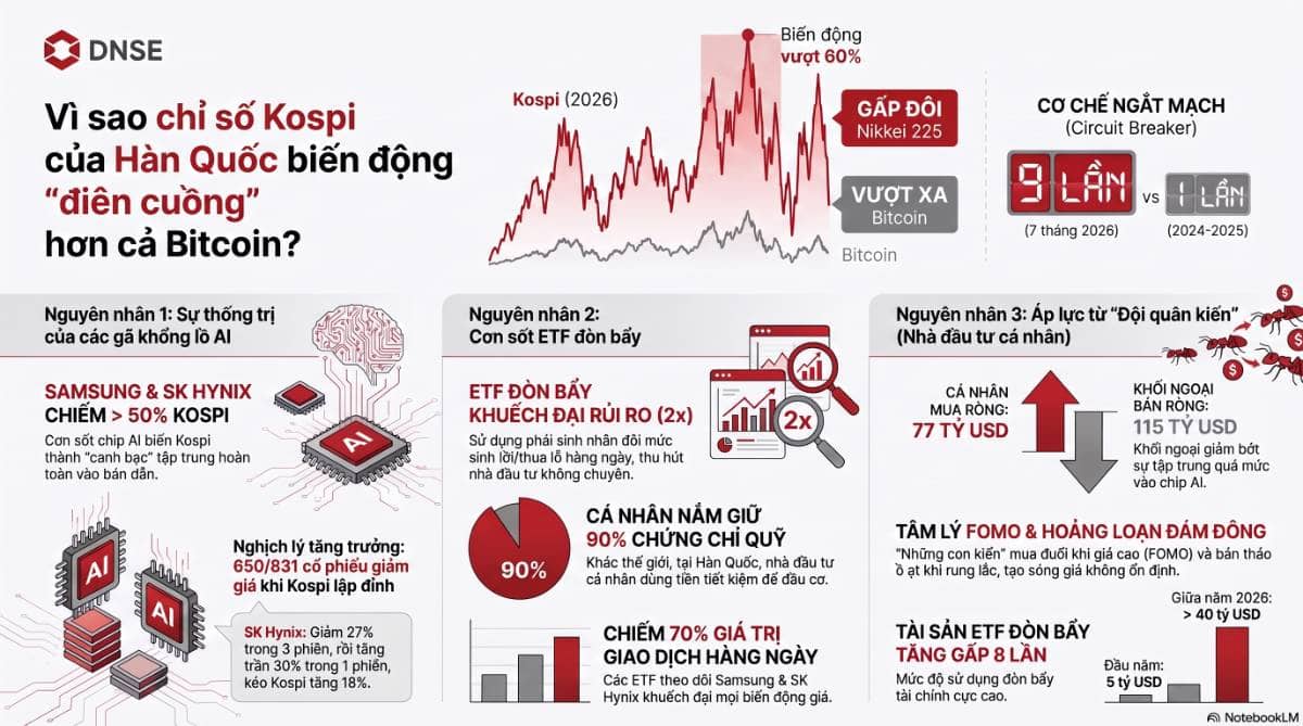 KOSPI biến động mạnh: Khi cơn sốt AI gặp đòn bẩy tài chính