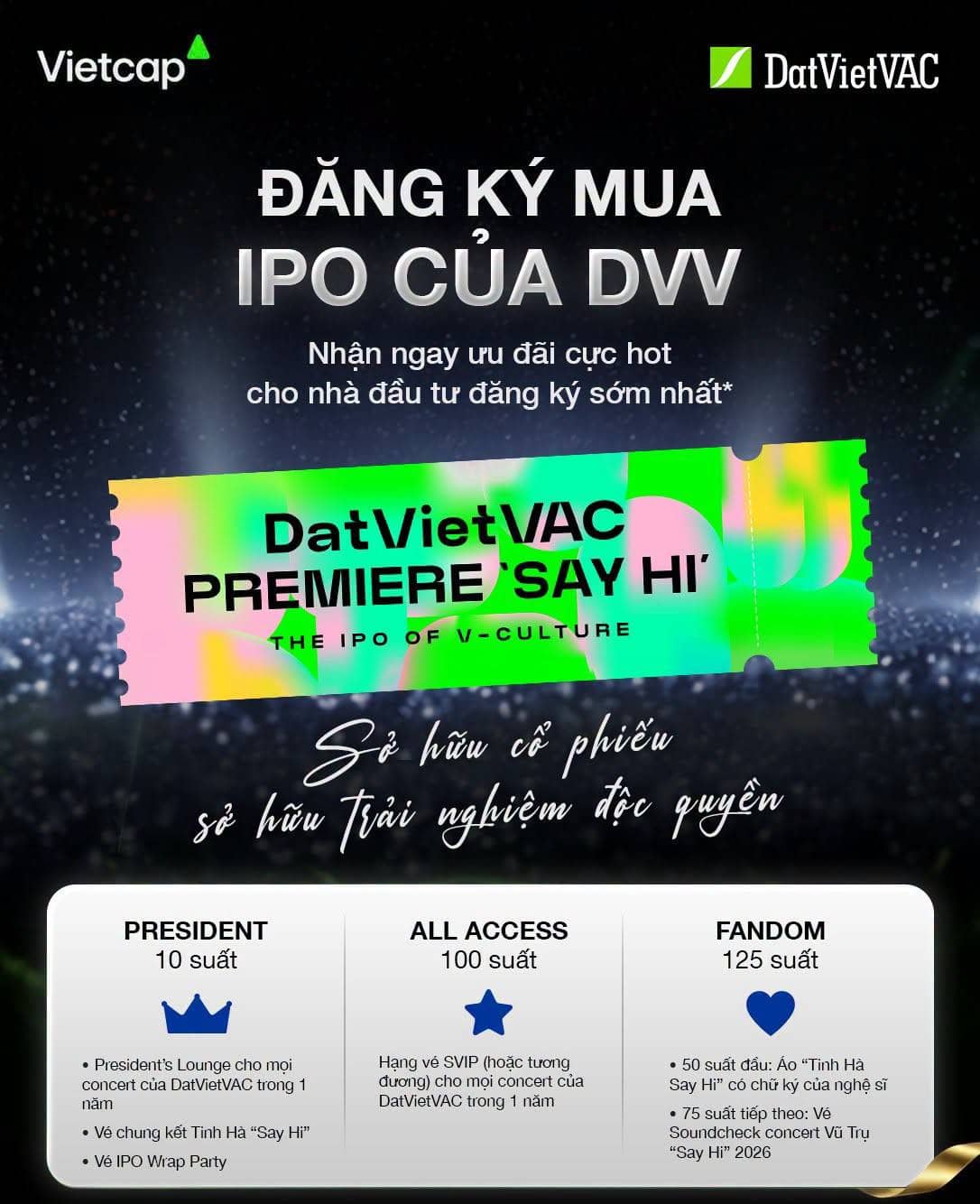 08:00 SÁNG 05.08 | IPO DATVIETVAC (DVV) CHÍNH THỨC MỞ BÁN – ĐĂNG KÝ SỚM ĐỂ SĂN PRESIDENT'S LOUNGE, SVIP  ...