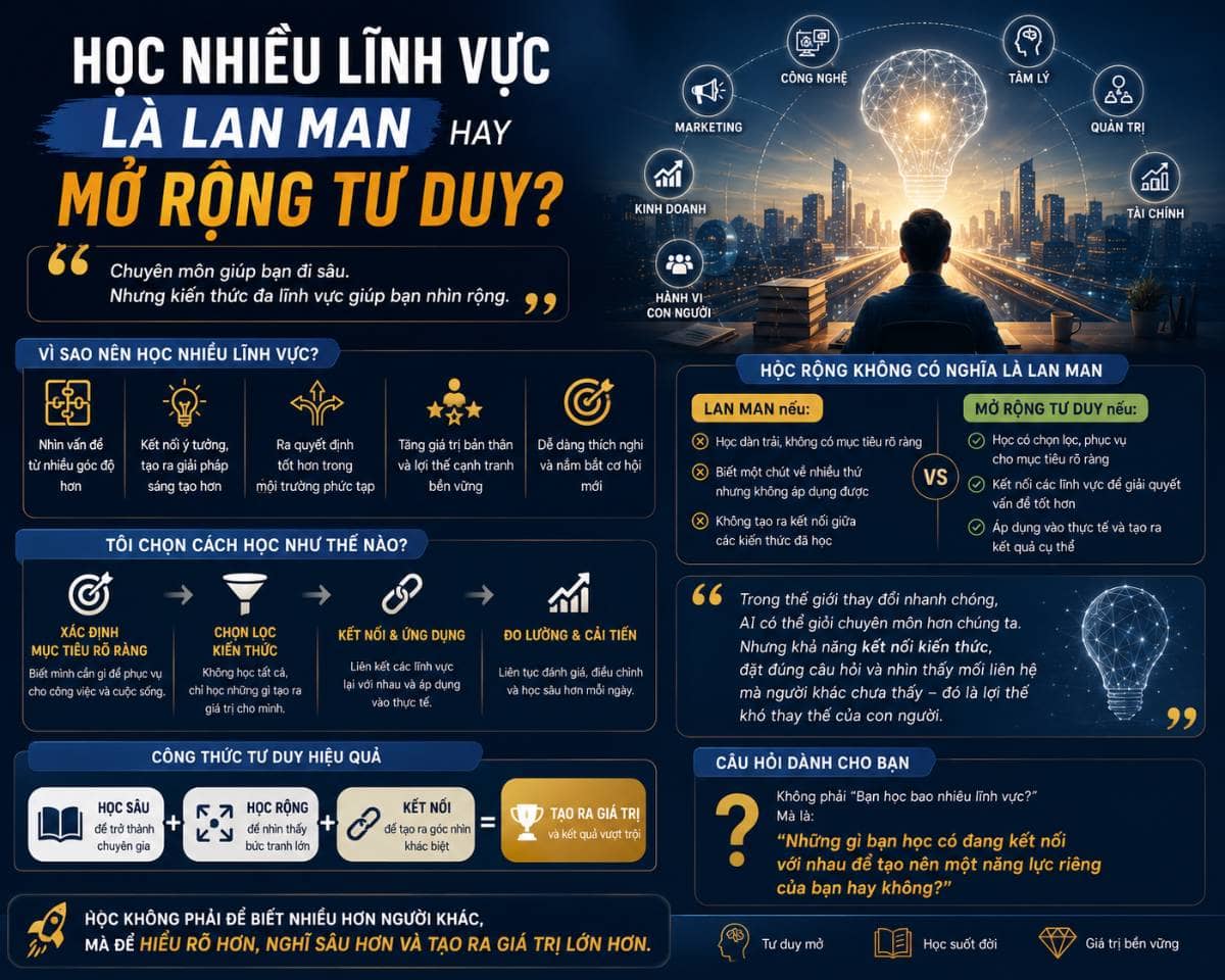 Học nhiều lĩnh vực là lan man hay mở rộng tư duy?