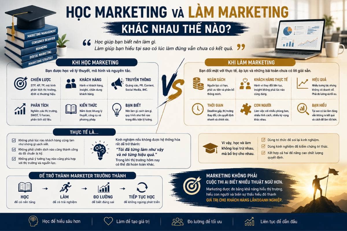 Học marketing và làm marketing khác nhau thế nào?