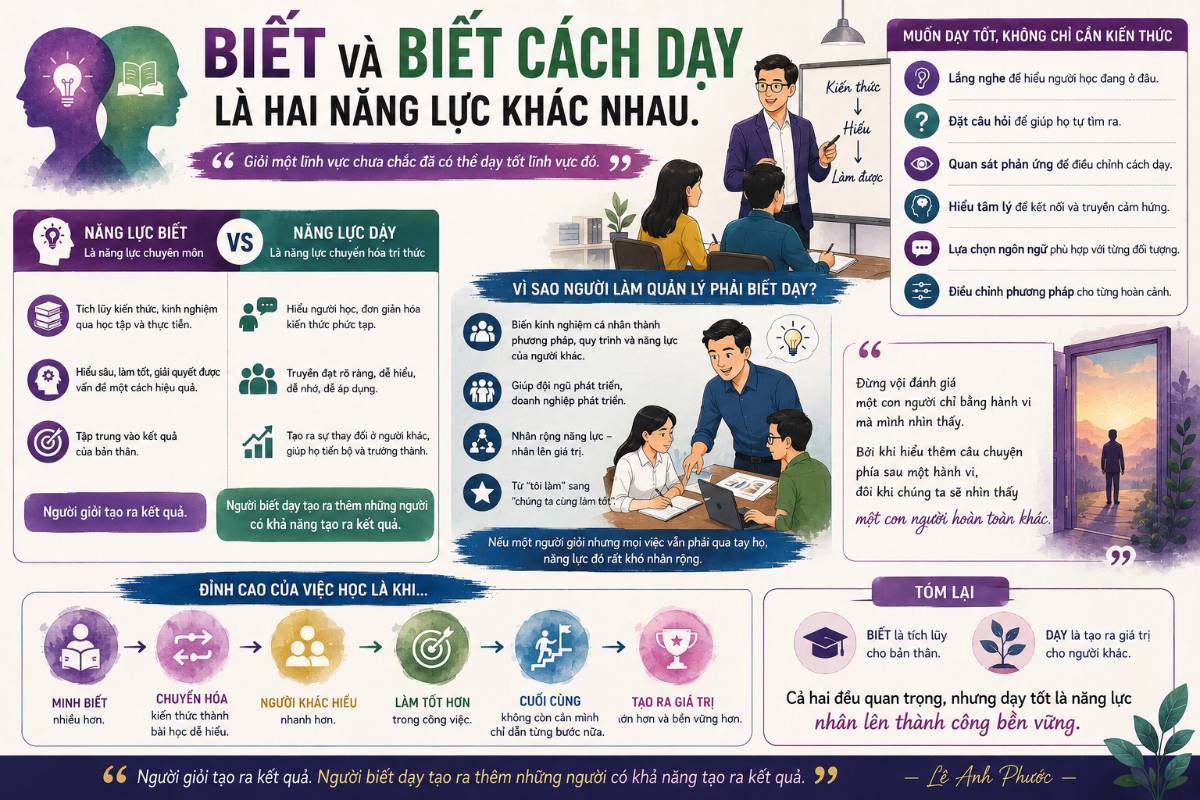 BIẾT VÀ BIẾT CÁCH DẠY LÀ HAI NĂNG LỰC KHÁC NHAU. Có một điều tôi càng học và làm việc lâu càng nhận  ...