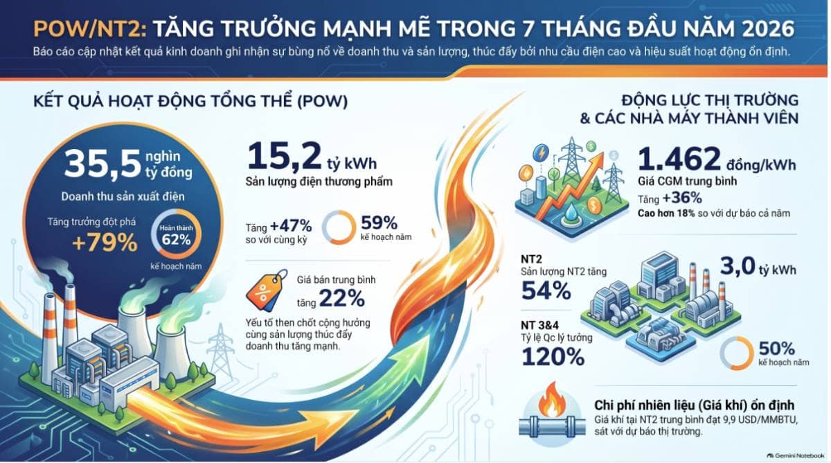 POW/NT2 - Sản lượng 7T tăng trưởng mạnh, giá CGM cao, NT 3&4 duy trì tích cực