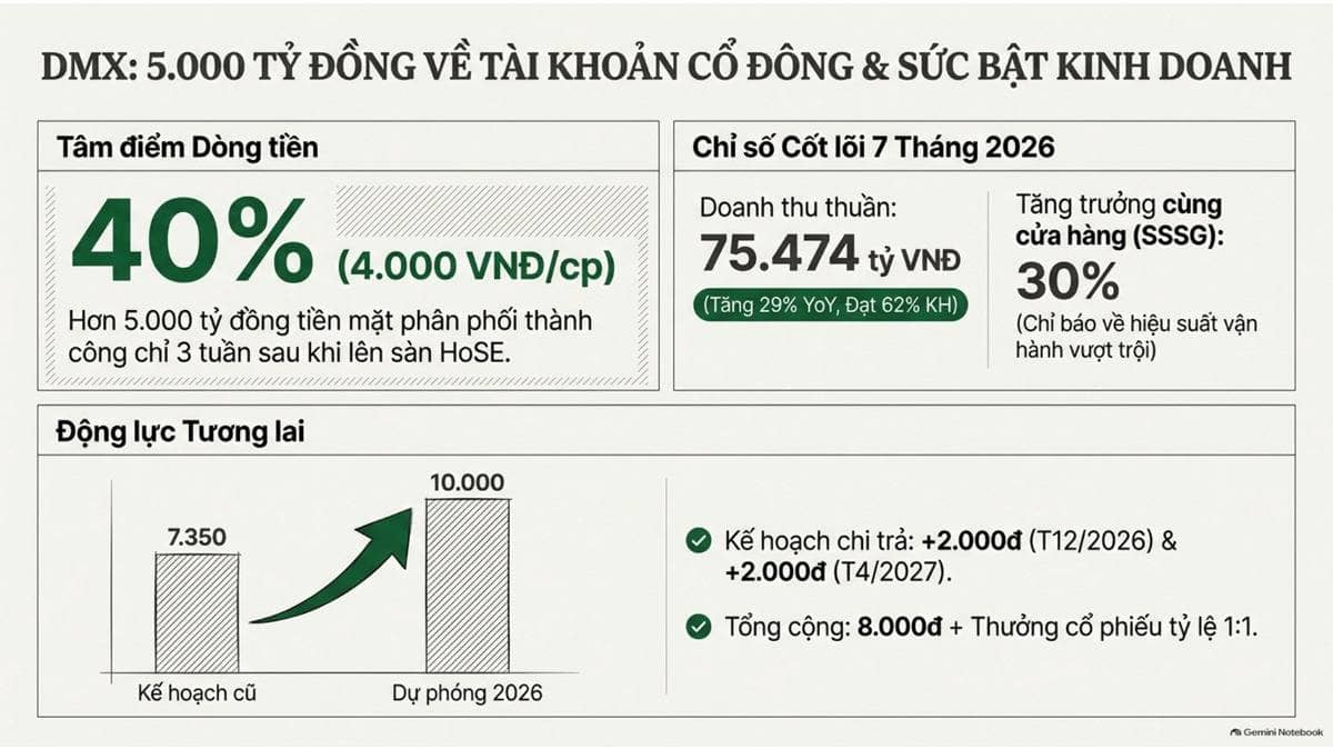 Tóm tắt chuyển động cổ tức ngành bán lẻ công nghệ (DMX & DGW) cuối tháng 08/2026:. ----------. Ngày  ...